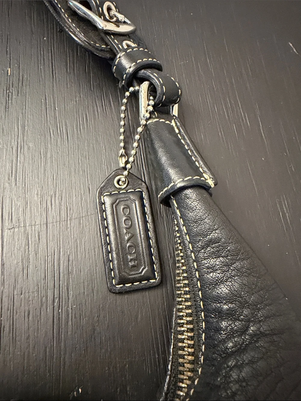 Coach Black Pebbled Leather Shoulder Hobo with Silver Hardware